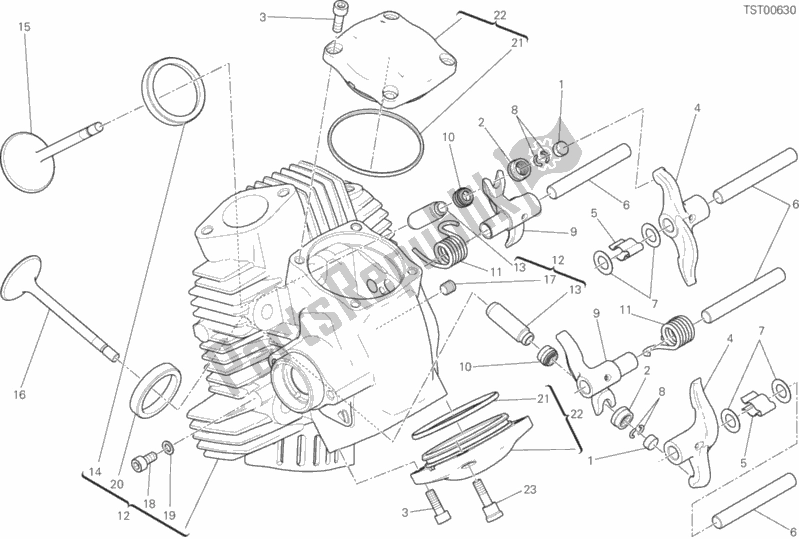 Alle onderdelen voor de Horizontale Kop van de Ducati Scrambler Cafe Racer Thailand 803 2020